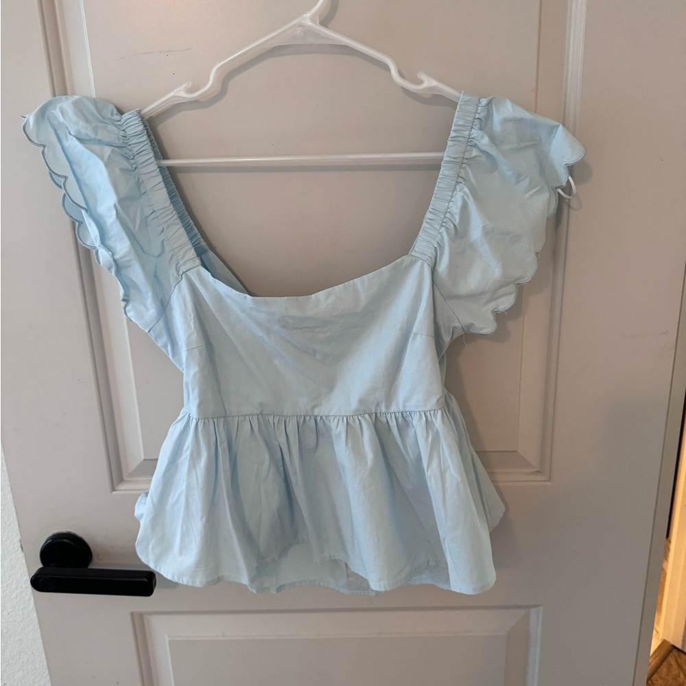 Coastal blue bow back shirt